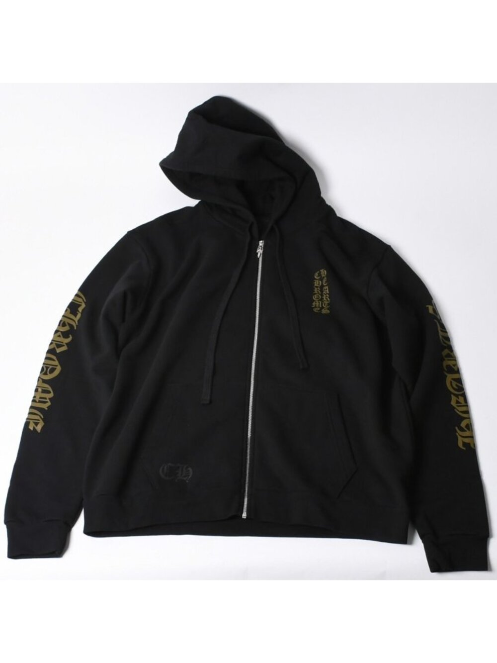 Chrome Hearts Zip Up Black Gold Hoodie Dagger Zip Vintage English Logo L